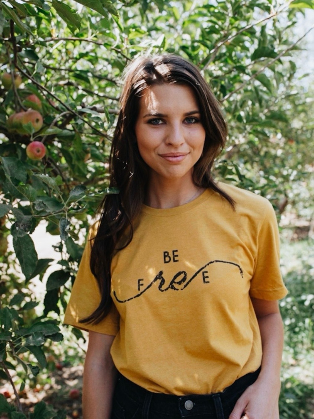 Mustard Yellow 'Be Free' Short Sleeve Graphic Tee